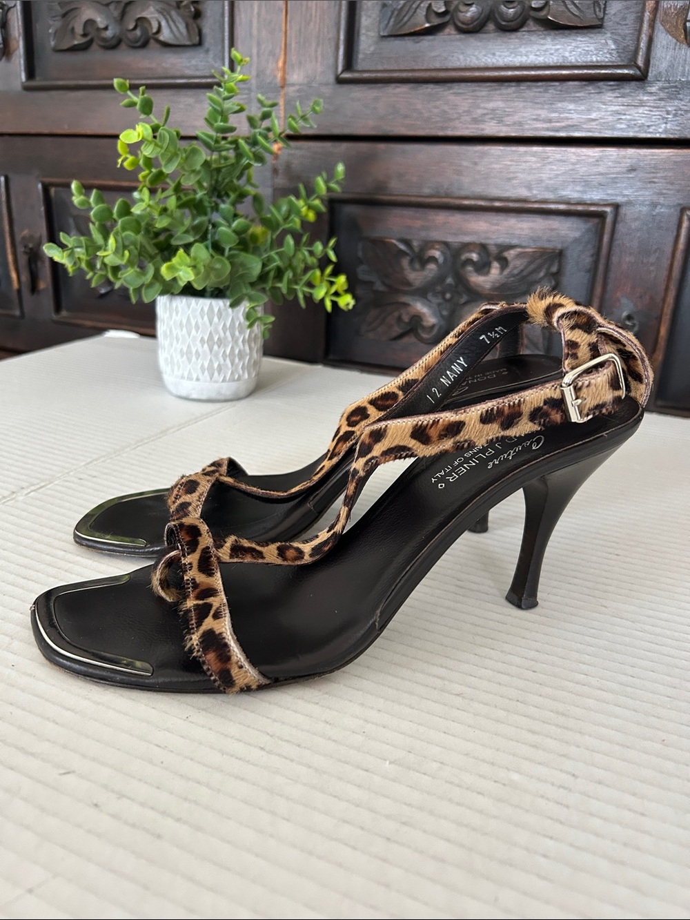 Donald J. Pliner Leopard Print Slingback Heels - Black Footbed
